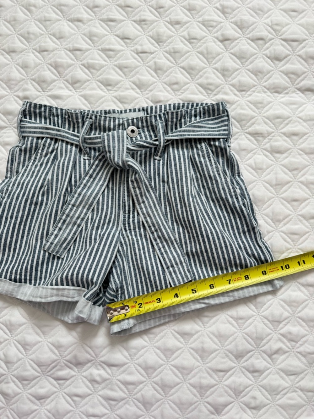 abercrombie kids Blue White Striped Paperbag Waist Belted Shorts Size 11 / 12 - Picture 4 of 15